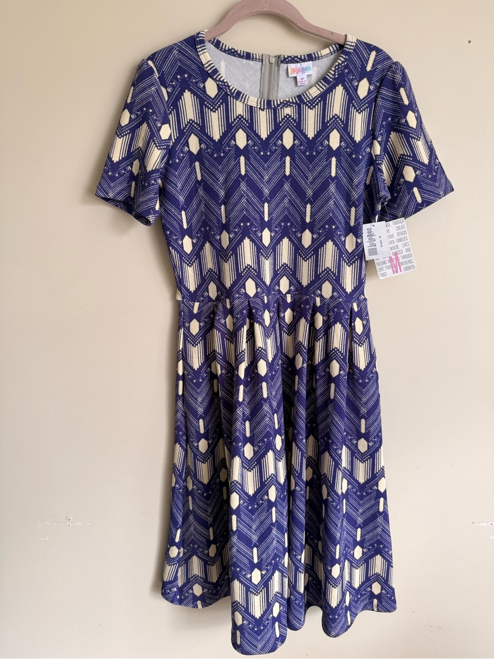 LuLaRoe Purple and Cream Geometric Fit-and-Flare Amelia Dress